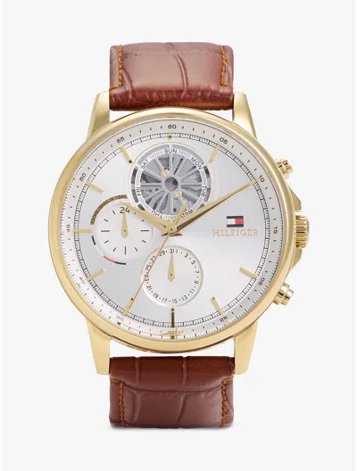 Tommy Hilfiger 44mm Leather Strap Multifunction Watch In Gold