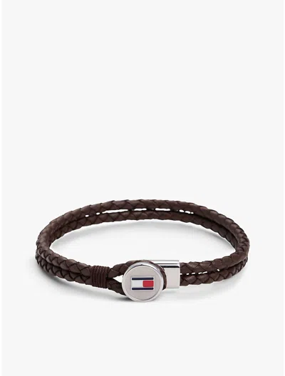 Tommy Hilfiger Braided Leather Bracelet In Multi