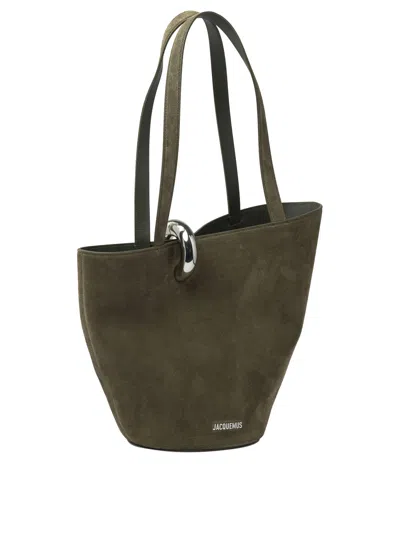 Jacquemus Medium Bambola Suede Bucket Bag In Green