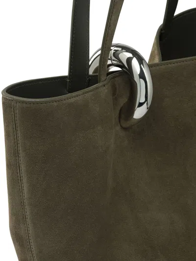 Jacquemus Medium Bambola Suede Bucket Bag In Green