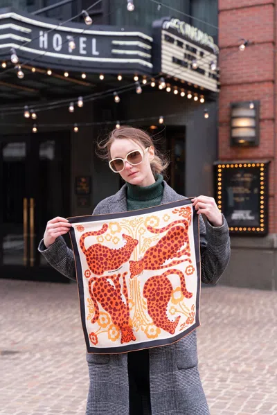 Jessie Zhao New York Silk Bandana Of Leopards With Floral Fountain In Multi