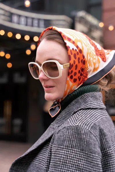 Jessie Zhao New York Silk Bandana Of Leopards With Floral Fountain In Multi