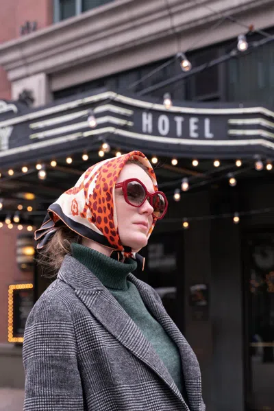 Jessie Zhao New York Silk Bandana Of Leopards With Floral Fountain In Multi