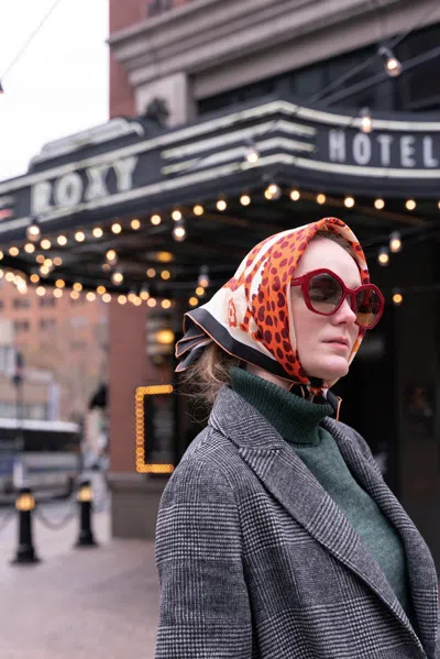 Jessie Zhao New York Silk Bandana Of Leopards With Floral Fountain In Multi