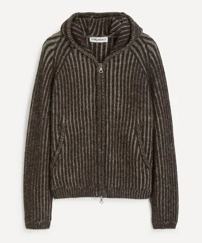 Our Legacy Mens Level Ribbed Wool Hoodie Vanise Brown Stripe In Gray