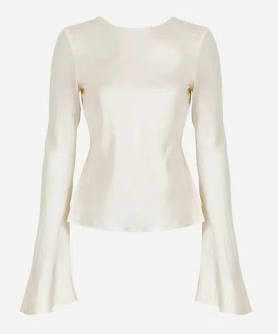 Ganni Women's Ivory Satin Blouse In Black