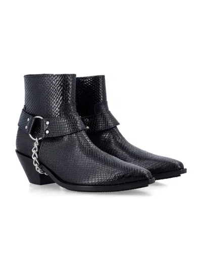 Junya Watanabe Python-effect Leather Western Ankle Boots With Chain In Black
