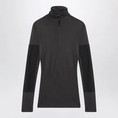 Lemaire Grey Foulard Top With Scarf And Patches In Black