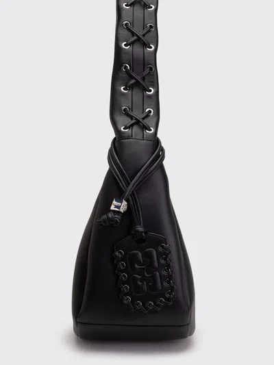 Ganni Black Medium Laces Hobo Bag In Black