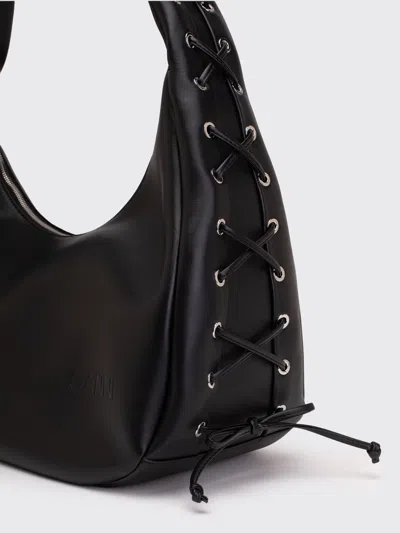 Ganni Black Medium Laces Hobo Bag In Black