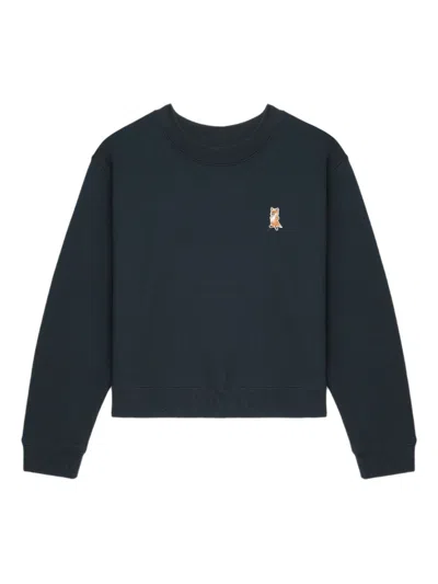 Maison Kitsuné Lady Fox Cotton Cropped Sweatshirt In Blue