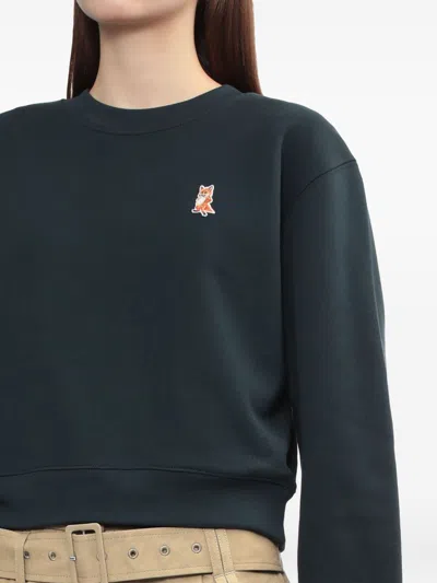 Maison Kitsuné Lady Fox Cotton Cropped Sweatshirt In Blue