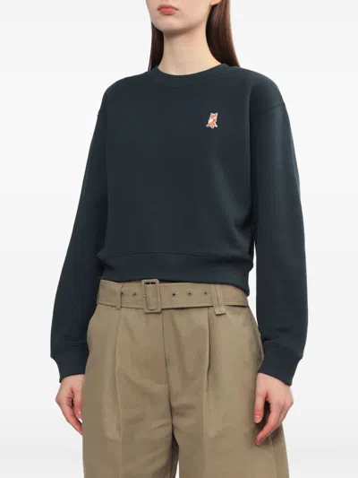 Maison Kitsuné Lady Fox Cotton Cropped Sweatshirt In Blue
