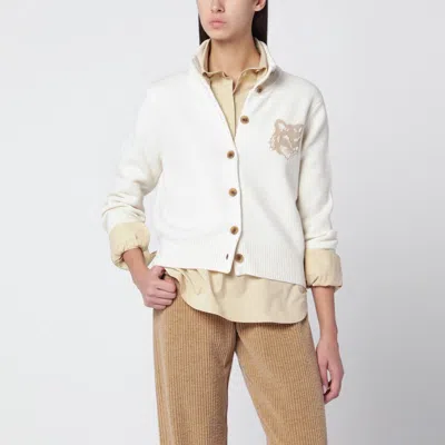 Maison Kitsuné Wool Cardigan With Fox Head Embroidery In Neutral