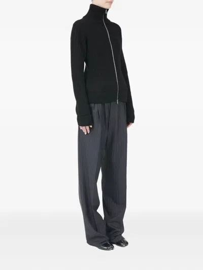 Maison Margiela Black Wool Zip-up Cardigan In Black