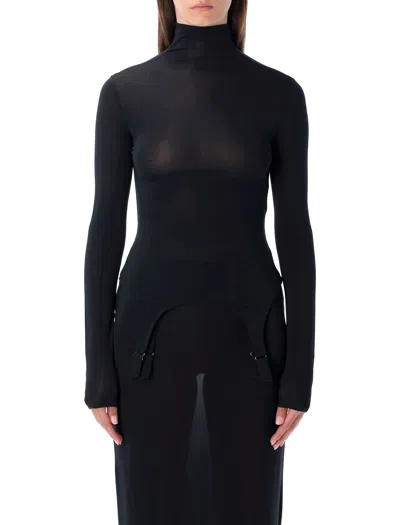 Jean Paul Gaultier Long Sleeve Top Garter Detail In Black