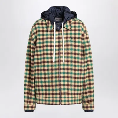 Miu Miu Check Wool Jacket With Nylon Hood In Green