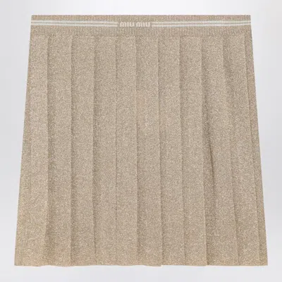 Miu Miu Gold Pleated Lurex Miniskirt In Neutral