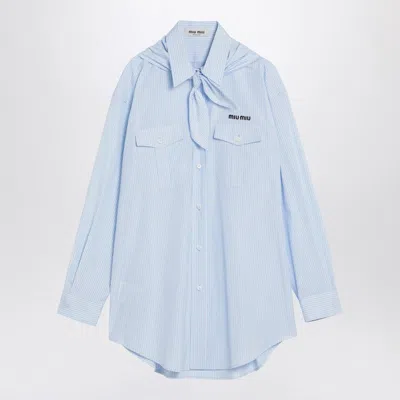 Miu Miu Light Blue/white Striped Shirt With Scarf In Blue