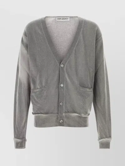 Our Legacy V-neck Wool Cardigan Featuring Front Pockets In Gray