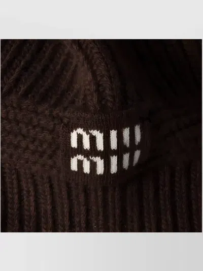 Miu Miu Cashmere Wool Knitted Ribbed Hat In Brown