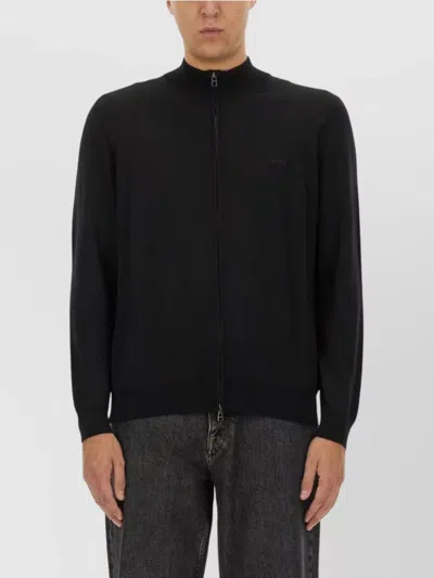 Hugo Boss Boss Sweater With Zipper In Virgin Wool In Black
