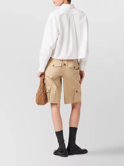 Miu Miu Cropped Long Sleeve Shirt With Point Collar In White