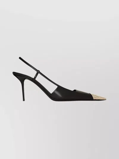 Saint Laurent Jeanne Slingback Pumps In Glazed Leather With Metal Toe Shoes In Black