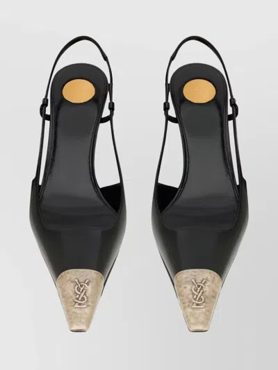 Saint Laurent Jeanne Slingback Pumps In Glazed Leather With Metal Toe Shoes In Black
