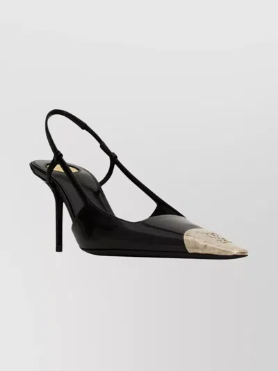 Saint Laurent Jeanne Slingback Pumps In Glazed Leather With Metal Toe Shoes In Black