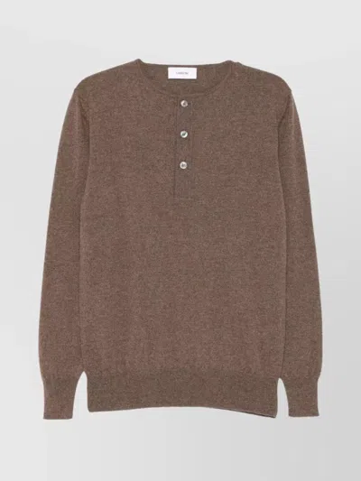 Lardini Crewneck Sweater With Ribbed Cuffs Size M In Brown