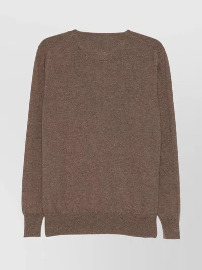 Lardini Crewneck Sweater With Ribbed Cuffs Size M In Brown