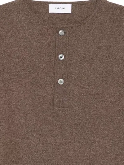 Lardini Crewneck Sweater With Ribbed Cuffs Size M In Brown