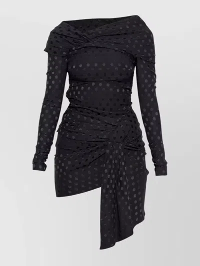 Isabel Marant Asymmetric Polka Dot Off-shoulder Dress In Black