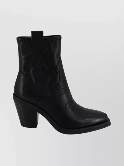 Ash Contemporary Western Ankle Boot In Black
