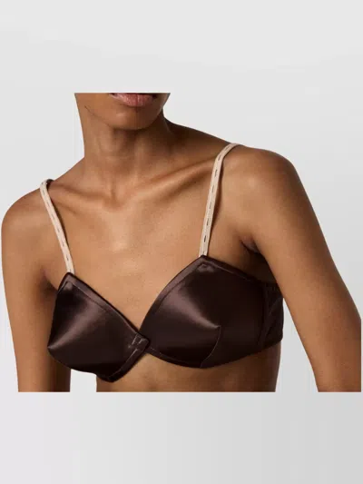 Miu Miu Satin Triangle Bra Adjustable Straps In Brown