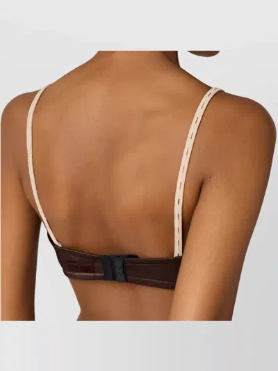 Miu Miu Satin Triangle Bra Adjustable Straps In Brown