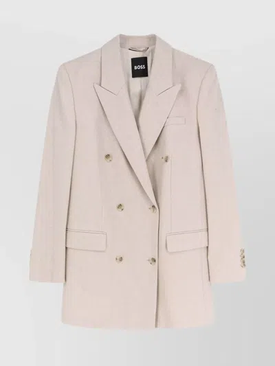 Hugo Boss Jukana Wool-blend Double-breasted Blazer In Neutral