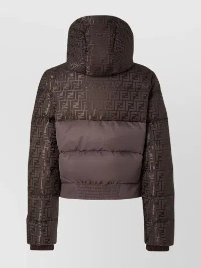 Fendi Women Brown Down Jacket With Drawstring Hood And Ff Motif In Tech Fabric Woman In Brown
