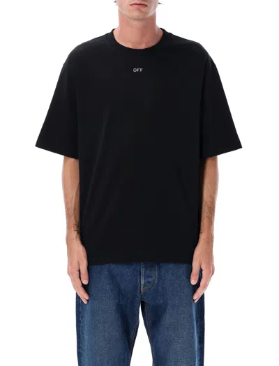 Off-white Short-sleeve Black T-shirt With Abstract Brushstroke Design In Black