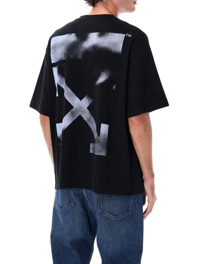 Off-white Short-sleeve Black T-shirt With Abstract Brushstroke Design In Black