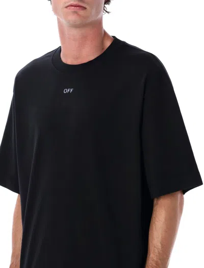 Off-white Short-sleeve Black T-shirt With Abstract Brushstroke Design In Black