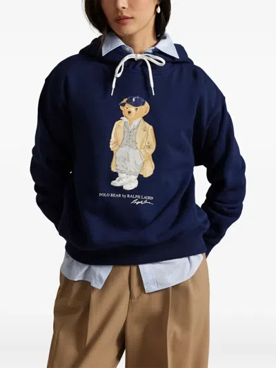Polo Ralph Lauren Brushed Cotton Blend Sweatshirt With Iconic Polo Bear In Blue