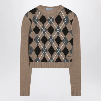 Prada Beige Jacquard Cashmere Sweater In Brown