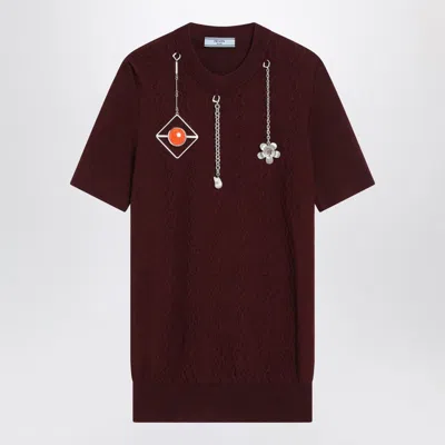 Prada Burgundy Wool Sweater With Charms In Burgundy