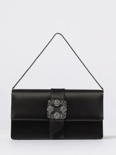 Manolo Blahnik Capri Clutch In Satin With Shoulder Strap In Black