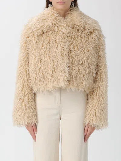Hugo Boss Cropped Faux Fur Jacket Featuring Collar In Yellow