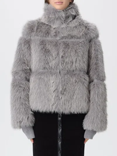 Patrizia Pepe Short Gray Fluffy Coat In White