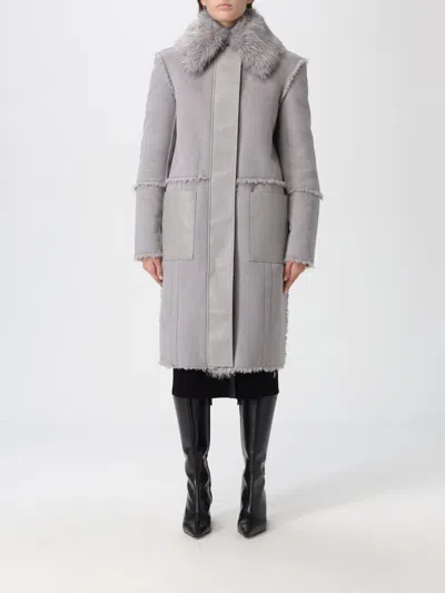 Patrizia Pepe Reversible Fluffy Coat In Gray In Gray