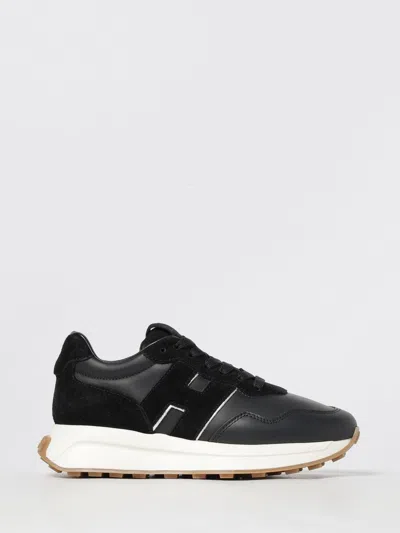 Hogan Streamlined Black Sneakers With Suede Texture In Black